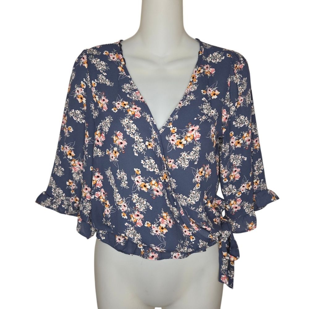 Sienna Sky Floral Side Tie Peplum Blouse Top Size Xs